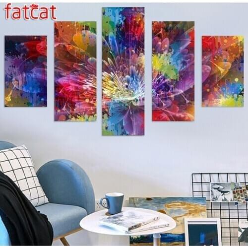 FATCAT 5 Pieces Gorgeous Flowers Abstract color art Diy Diamond Painting Full Square Round Drill Diamond Embroidery Sale AE956