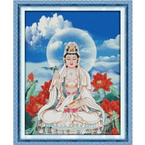 Kwan-yin sitting on lotus platform (3) cross stitch kit stamped 14ct 11ct hand embroidery DIY handmade needlework supplies bag