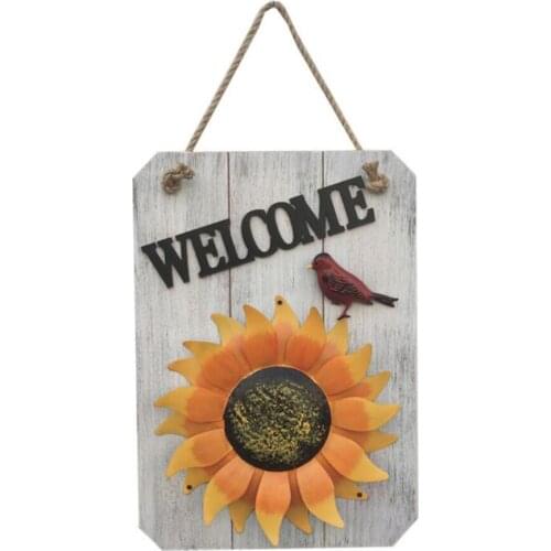 Front Door Welcome Plate Mark Wall Hanging 55Cm *28cm*2cm Sunflower Garden Decoration Porch Wooden Bird Family Decorates Plaque
