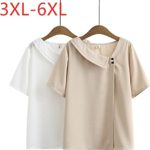 New 2021 Ladies Fashion Summer Plus Size Tops For Women Large Blouse Short Sleeve White Khaki Shirt 3XL 4XL 5XL 6XL