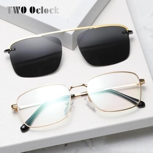 TWO Oclock Men Magnetic Sunglass Polarized Metal Frame Clip On Glasses Women Optic Myopia Prescription Sunglasses 2019 D063