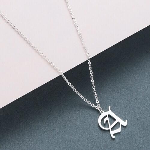 Stainless Steel Old English Capital Initial A-Z Letter Pendant Necklace Men Vintage Font Choker Necklace Women Jewelry Drop Ship