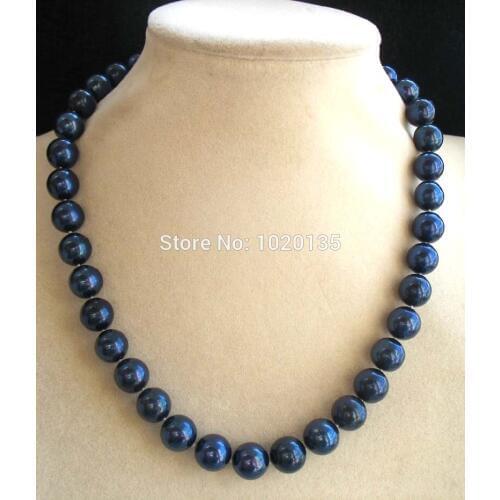 Freshwater pearl deep blue 9.5-10.5mm round A necklace 18inch nature wholesale FPPJ beads
