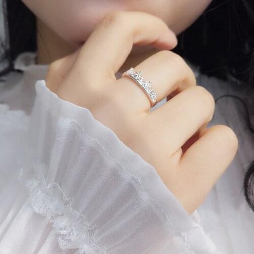 Simple Girl Sweet Princess Small Crown 925 Sterling Silver Jwelry Hollow Flower Exquisite Popular Opening Rings