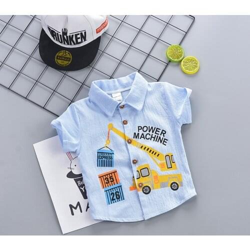 Boys shirt summer cartoon truck 2021 cotton fashion Baby children shirts short sleeve casual kids clothes top tees