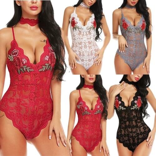 Sexy Bodysuit Embroidery Flowers Lace Fashion Women Underwear V-neck Collar Sexy Lingerie Female Intimate Exotic Costumes Body