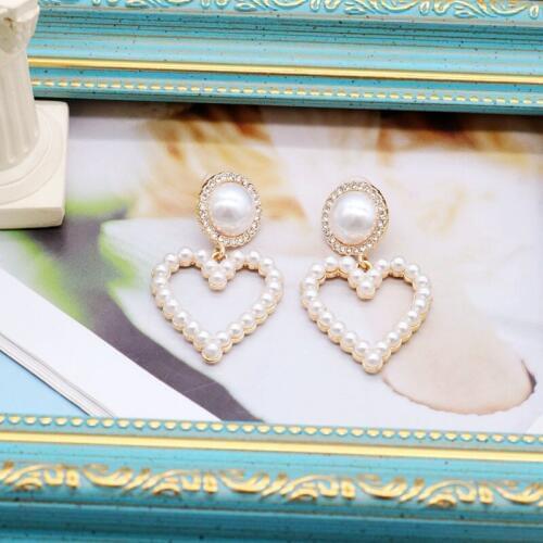 Stud-Earrings Pearl Alloy New Designs Heart Temperament Party Elegant Modern Female