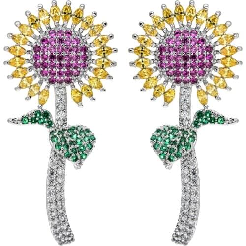 New fashion 2018 over-the-top plant sunflower zircon color earrings High quality gifts for women/girls weddings ER-258