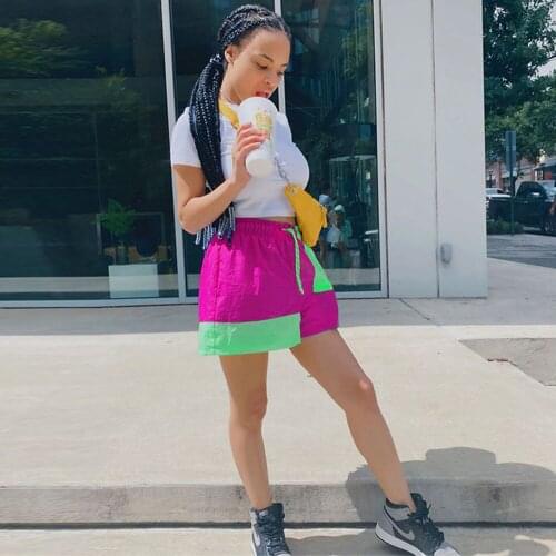 Color Blocking Stitching Double Pocket Sports Shorts Womens Drawstring Loose Short Pant Female Summer Loungewear Cool Shorts