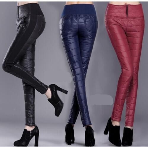 Warm Women Pants 2020 Winter Casual Skinny Black Thick Double OuterWear Lace Slim Fitness Pencil Duck Down Pants Female Trousers