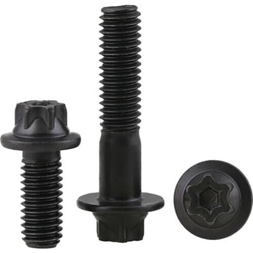 10-50Pcs M5 M6 Black Flange Hex Torx Head Screws Six Lobe Hexagon Truss Head Bolts High Tensile Grade 12.9 Carbon Steel