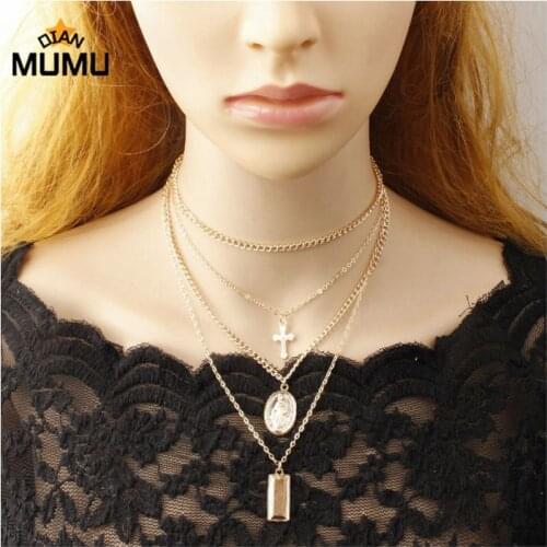 Womens Fashion Alloy Cross Multilayer Pendant Necklace Pendant Necklace Personality Necklace Fashion Gift Jewelry
