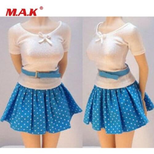 Custom 1:6 Scale Female Shirt&Blue Skirt Dress&Belt Clothes Set Fit For 12 Inches PH Doll Body Figure