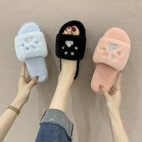 Slippers spring and autumn hot style hairy slippers flat-heeled suede rubber flat-bottomed home casual ladies slippers wild new