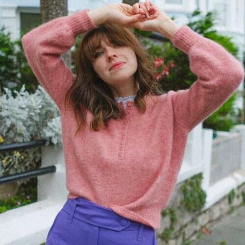 Retro Knitted Sweater Women Round Neck Long Sleeve Buttons Pullover Female Winter Autumn Clothing Elegant Knitted Jumper 2021