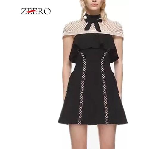 Self Portrait Vintage Women 2020 Summer Sexy Lace Dress Runway Designer Mini Dress Cloak Sleeve Bow Ruffles Fashion Party Dress