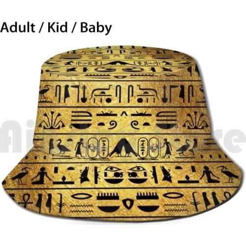 Gold And Black Hieroglyphics Sun Hat 2235 Bucket Hat Sphinx Giza Pyramid Khufu Cairo King Tut