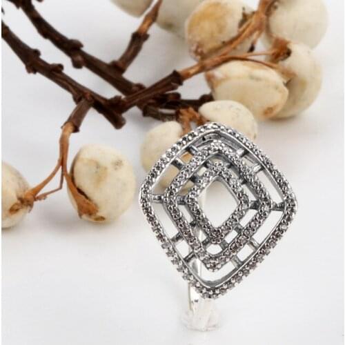 100% 925 Sterling Silver Pan Ring Creative Classic Geometric Line Simple Hollow Ring For Women Wedding Party Fashion Jewelry