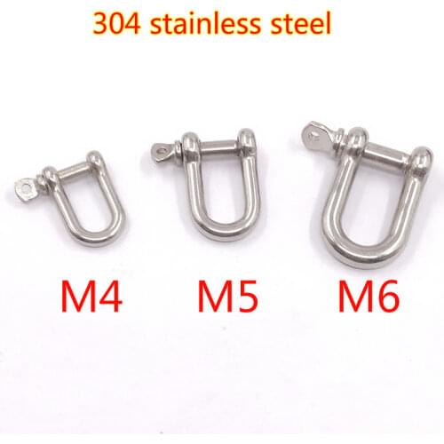 304 Stainless Steel D Type Shackle M4 M5 M6 Steel Buckle Chain Buckle Marine Rigging Lifting Hook Buckle 100kg/160kg/220kg