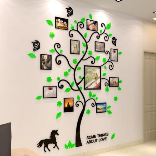 Acrylic Wall Decor 3D Stickers Self-adhesive DIY Family Photo Frame Tree Home Decoration Decal For Living Room Bedroom DIY Mural