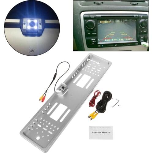 Car Rear Camera EU Car License Plate Frame Night Vision Rear View Camera Reverse Rear Camera With 4 LED Light