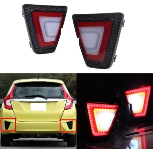DHBH-Car Red Lens Rear Bumper Reflector Light LED Brake Lamp for Honda Jazz/Fit 2014-2017
