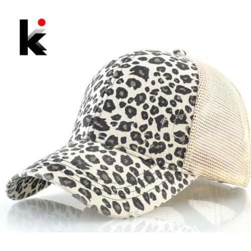 Ponytail Baseball Cap Women Fashion Summer Outfit Snapback Dad Hats Leopard print Washed Cotton Caps Ladies Outdoor Visor Cap
