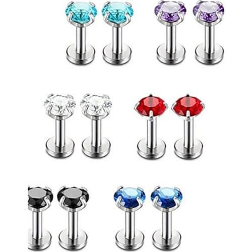 10PCS Surgical Steel CZ Gems Lip Labret Ring Bar Cartilage Tragus 1.2X8X2.5mm Body Piercing Jewelry