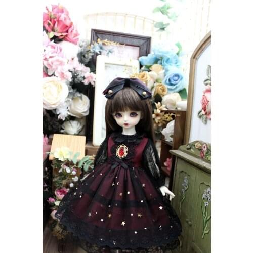 BJD doll dress is suitable for 1/31/41/6MSD fashion mysterious black and red embellished star dress dress + bow hair accessories
