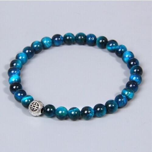 Women silver color Feng Shui lucky charm bracelet 6mm Natural tiger eye gem stone bead jewelry bracelet dropshipping