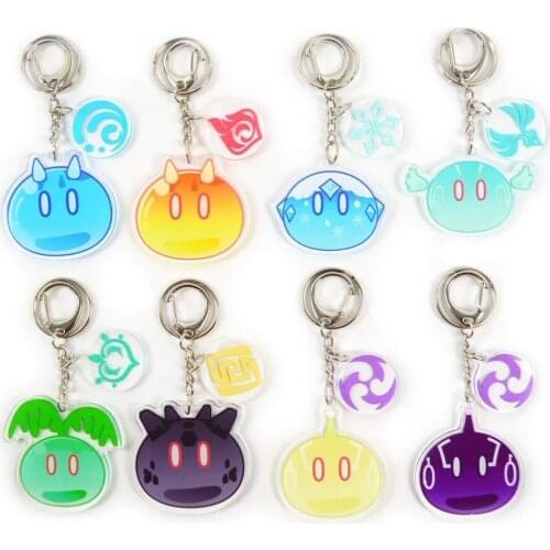 Genshin Impact Slime Keychains Genshin Eye of God 7 Element Pendant Key Ring Cartoon Key Holder Mix 30pcs/lot wholesale