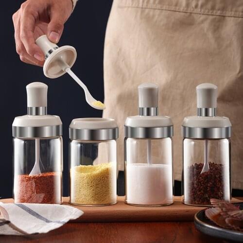 Jam sauce Seasoning jar glass salt jar kitchen jar household moisture-proof seasoning bottle sugar bowl salt MSG seasoning box