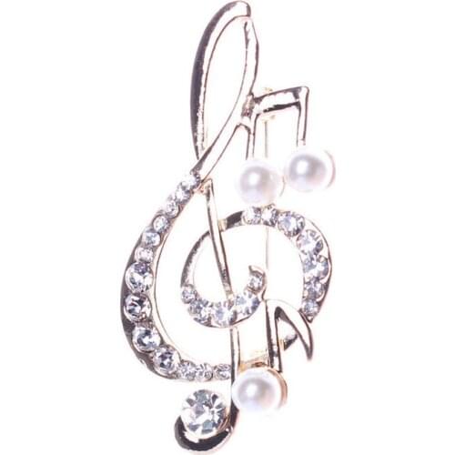Elegant Music Note Brooch For Women Girl Dress Accessories Gold Crystal Brooch Rhinestone Pins 5.6Cmx3Cm