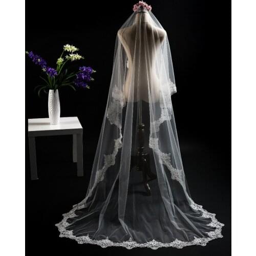 Cathedral Wedding Veil 1.5*3 Meter Voile Mariage Bridal Veil Lace Edge Soft Tulle Wedding Veil One Layer 2020