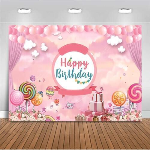 Sweet Candy Theme Girl Birthday Party Background Pink Balloon Banner Decoration Photo Backdrop