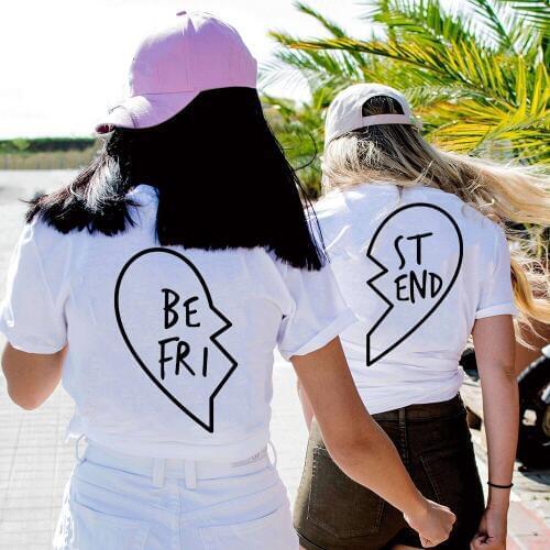 Best Friends T Shirt Women Top Summer Women Female T Shirt Printing Letter BE FRI ST END T Shirts Short Sleeve White Tops