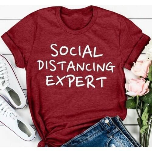 Social Distancing Expert Letter Print T Shirt Women Short Sleeve O Neck Loose Tshirt Summer Women Tee Shirt Tops Camisetas Mujer