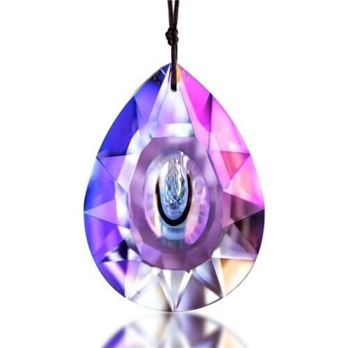 H&D 76mm Purple Crystal Glass Prism Pendant Rainbow Maker Hanging Crystals Suncatcher For Window Decoration DIY Chandelier Parts