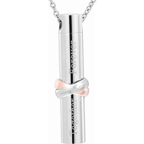 IJD9944 Together Forever Cylinder Urn Necklace For Ashes Keepsake Cremation Jewelry Pendant