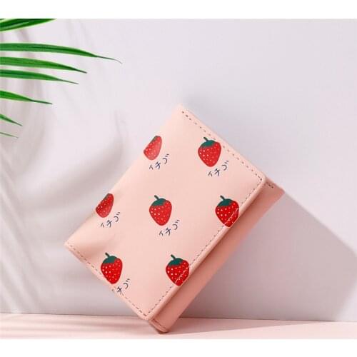 Korean Fresh Fruit Women PU Leather Standard Short Wallet Girls Coin Purse Key Wallet For Female Daily Clutch Purses Wholesale