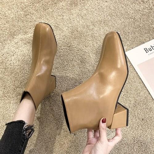 Leather square toe Chelsea boots European designer med heels zipper gladiator streetwear retro ankle boots Martin Boots