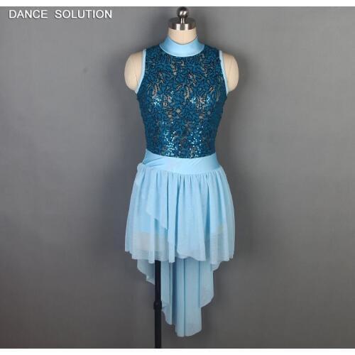 Sequin Lace Bodice Contemporary Dance Costumes for Girls & Women Ladies Dancing Lyrical Dress Sparking Dance Skirt 16027