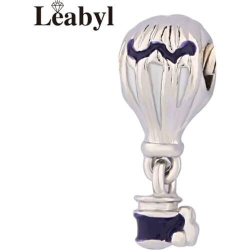 Leabyl Dark Blue Air Ballon Pendant Charm fit Bracelet & Bangle Tibetan Silver Round Big Hole Beads for DIY Jewelry Making
