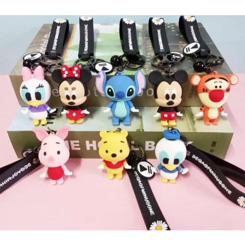 Disney Hot Sale Mickey Minnie Keychains Cute Cartoon Baby Boy Girl Women Lovely Bag Key Chains Monster Keyrings Accessories