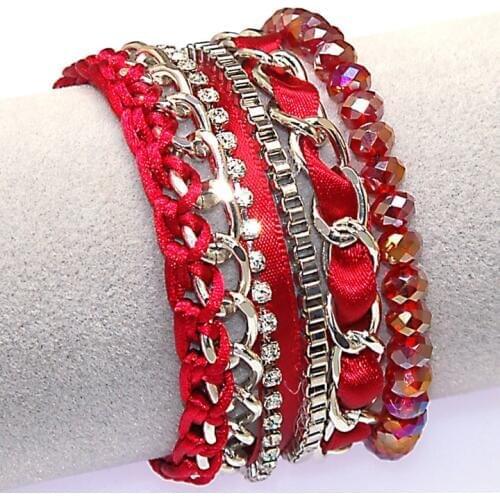 Miasol Magnetic bracelet red crystal brazilian style multilayer bracelet with magnetic clasp B50757