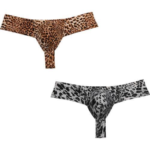 Fashion Leopard Sexy Mens Underwear Thongs and g strings Penis Pouch Bikini Male Thong Underwear Men Underpants Tanga Smooth
