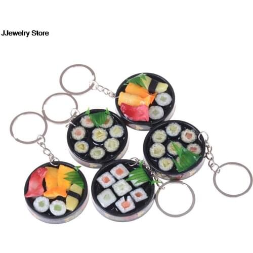 Fashion Plastic Food Keychain Toys Simulation sushi plate model key ring Box Gift Key Chain Unisex Keychain Random Styles