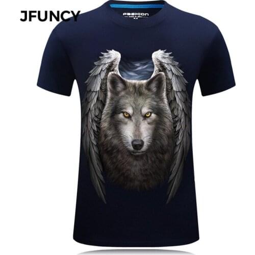 JFUNCY Men 3D T-shirt Summer Casual Harajuku Wolf Print Man Tee Shirts Short Sleeve Male Tops Plus Size Hip-hop Tshirt