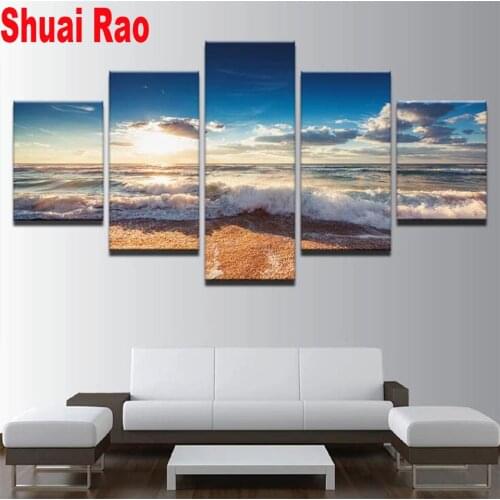 5 Pieces Blue Sea Beach Diamond Pictures 5d Diy diamond painting full Round/Square diamond embroidery rhinestone Landscape