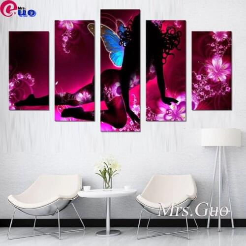 5D Diy Diamond Painting Cross Stitch full Square Round Diamond Embroidery Abstract flower Fairy Multi-Picture Home Decor 5pcs